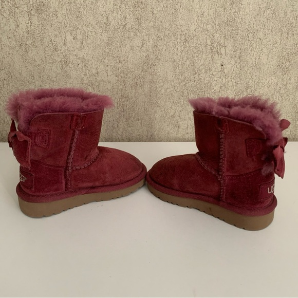 UGG Toddler Boots Bailey Bow Burgundy Plush Lined Footwear 6 Winter Snow Boots - Picture 5 of 9